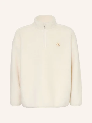 Calvin Klein Sweter Typu Troyer Z Futerkiem Typu Teddy weiss KREMOWY