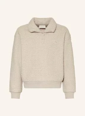 Calvin Klein Sweter Typu Troyer Z Pluszowego Materiału beige