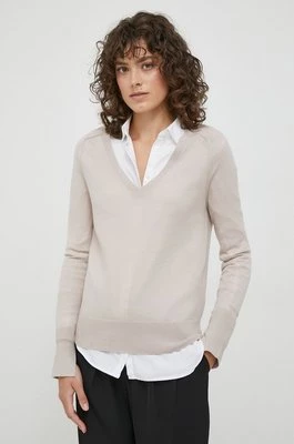 Calvin Klein sweter wełniany damski kolor beżowy lekki