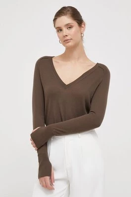Calvin Klein sweter wełniany damski kolor brązowy lekki