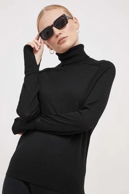 Calvin Klein sweter wełniany damski kolor czarny lekki z golfem