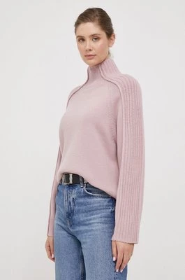 Calvin Klein sweter wełniany damski kolor różowy z półgolfem