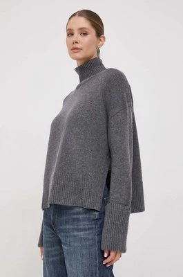 Calvin Klein sweter wełniany damski kolor szary ciepły z golfem