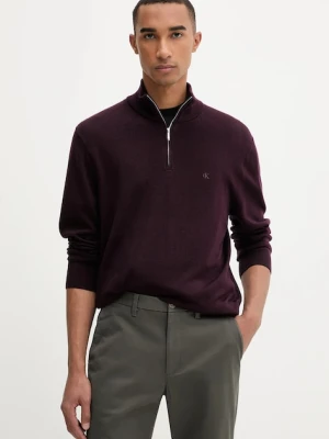 Calvin Klein sweter wełniany męski kolor bordowy lekki z półgolfem LV04LD318G
