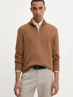 Calvin Klein sweter wełniany męski kolor brązowy lekki z półgolfem LV04LD318G