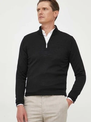 Calvin Klein sweter wełniany męski kolor czarny lekki z golferm