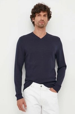 Calvin Klein sweter wełniany męski kolor granatowy lekki