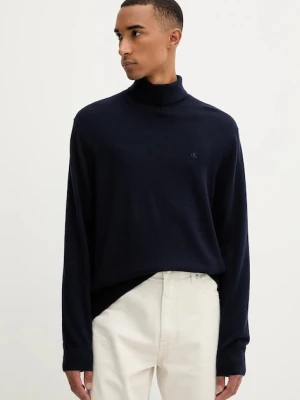 Calvin Klein sweter wełniany męski kolor granatowy lekki z golferm LV04LD317G