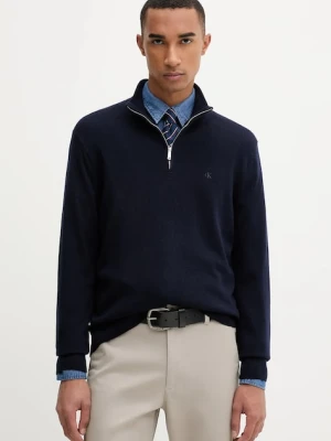 Calvin Klein sweter wełniany męski kolor granatowy lekki z półgolfem LV04LD318G
