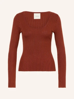 Calvin Klein Sweter Z Błyszczącą Przędzą rot CIEMNOCZERWONY