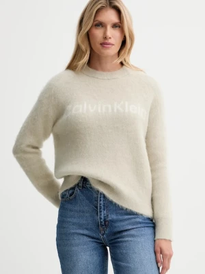 Calvin Klein sweter z dodatkiem wełny damski kolor beżowy ciepły LV044D359G
