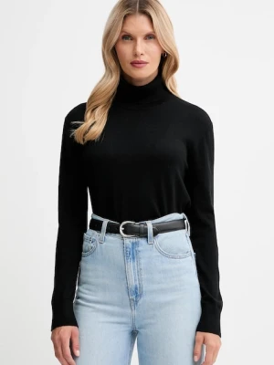 Calvin Klein sweter z dodatkiem wełny damski kolor czarny lekki z golfem LV044D371G