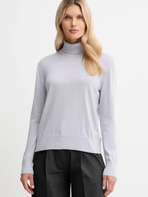 Calvin Klein sweter z dodatkiem wełny damski kolor fioletowy lekki z golfem LV044D371G