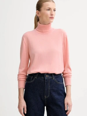 Calvin Klein sweter z dodatkiem wełny damski kolor różowy lekki z golfem LV044D371G