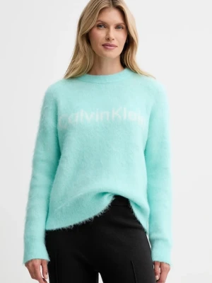 Calvin Klein sweter z dodatkiem wełny damski kolor turkusowy ciepły LV044D359G