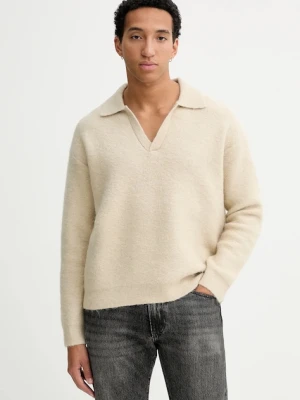 Calvin Klein sweter z dodatkiem wełny męski kolor beżowy LV04LD307G