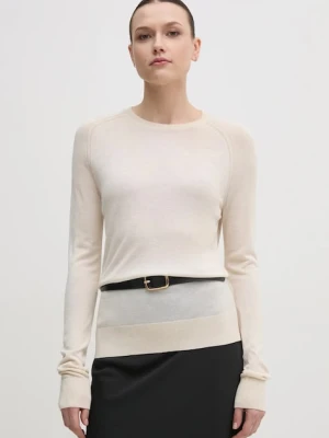 Calvin Klein sweter z domieszką jedwabiu beżowy