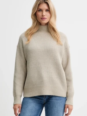 Calvin Klein sweter z domieszką wełny damski kolor beżowy z półgolfem LV044D365G