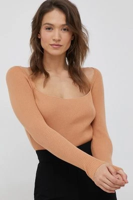 Calvin Klein sweter z domieszką wełny damski kolor pomarańczowy