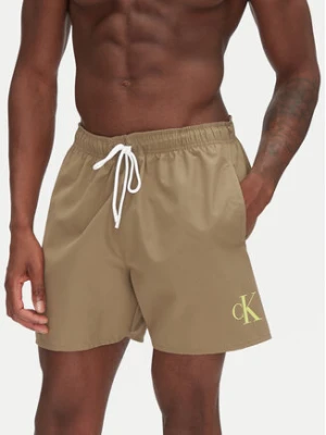 Calvin Klein Swimwear Szorty kąpielowe KM0KM01101 Khaki Regular Fit