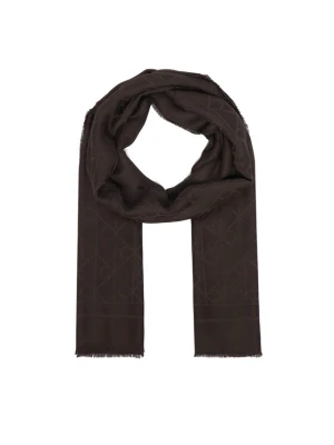 Calvin Klein Szal Emblem Aop Glossy Tonal Scarf LV04F8096G Brązowy ciemny