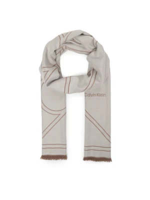 Calvin Klein Szal Emblem Repeat Lw Shawl W Fringes LV04F8074G Biały