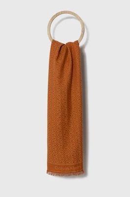 Calvin Klein szalik wełniany kolor pomarańczowy wzorzysty