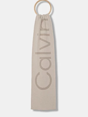 Calvin Klein szalik wełniany męski kolor beżowy wzorzysty LV04D8030G
