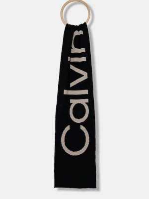 Calvin Klein szalik wełniany męski kolor czarny wzorzysty LV04D8030G