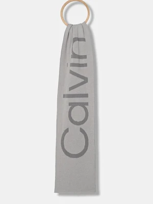 Calvin Klein szalik wełniany męski kolor szary wzorzysty LV04D8030G