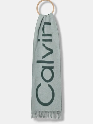 Calvin Klein szalik wełniany męski kolor turkusowy wzorzysty LV04D8026G