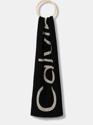 Calvin Klein szalik z domieszką wełny damski kolor czarny wzorzysty LV04F8051G