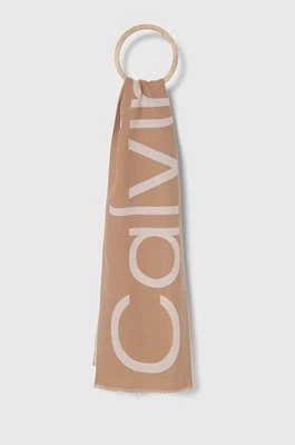 Calvin Klein szalik z domieszką wełny kolor beżowy wzorzysty K60K612028