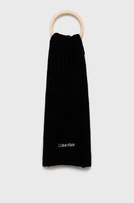 Calvin Klein Szalik z domieszką wełny kolor czarny gładki