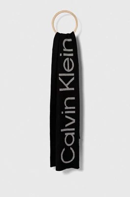 Calvin Klein szalik z domieszką wełny kolor czarny wzorzysty