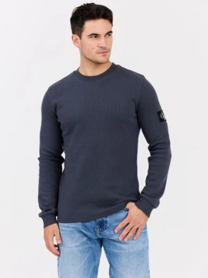 CALVIN KLEIN Szary męski longsleeve z naszywką