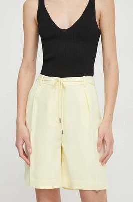 Calvin Klein szorty damskie kolor żółty gładkie high waist