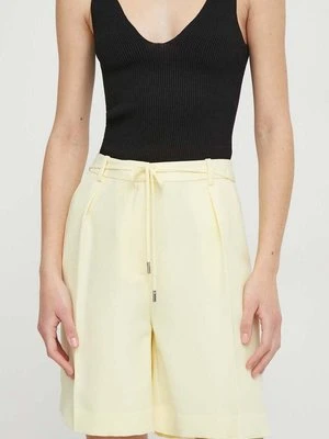 Calvin Klein szorty damskie kolor żółty gładkie high waist