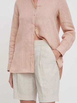 Calvin Klein szorty z domieszką lnu kolor beżowy gładkie high waist K20K206671