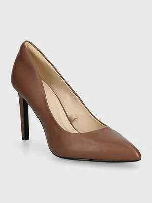 Calvin Klein szpilki skórzane HEEL PUMP 90 LTH kolor brązowy HW0HW02171