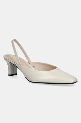 Calvin Klein szpilki skórzane HEEL SLING PUMP 50 - BRS kolor beżowy HW0HW02448