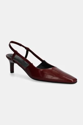 Calvin Klein szpilki skórzane HEEL SLINGBACK PUMP 50 LTH kolor bordowy HW0HW02152