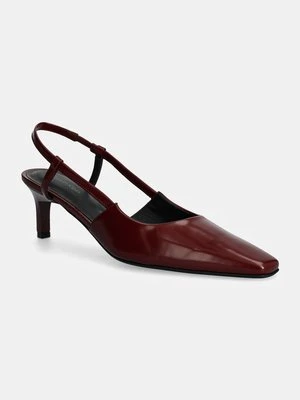 Calvin Klein szpilki skórzane HEEL SLINGBACK PUMP 50 LTH kolor bordowy HW0HW02152