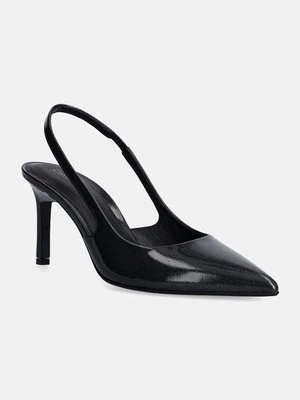 Calvin Klein szpilki skórzane HEEL SLINGBACK PUMP 70 SAFF LTH kolor czarny HW0HW02068