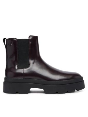 Calvin Klein Sztyblety Lugged Chelsea Boot Matt Lth HM0HM02445 Brązowy ciemny