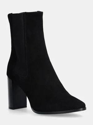 Calvin Klein sztyblety nubukowe HEEL CHELSEA BOOT 85 SUE kolor czarny na słupku HW0HW02192