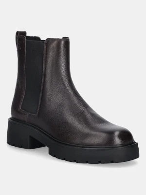 Calvin Klein sztyblety skórzane CHUNKY CHELSEA BOOT LTH kolor bordowy na płaskim obcasie YW0YW02072