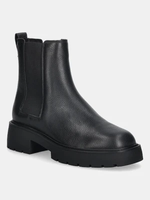 Calvin Klein sztyblety skórzane CHUNKY CHELSEA BOOT LTH kolor czarny na płaskim obcasie YW0YW02072