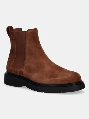 Calvin Klein sztyblety skórzane COMBAT ESS CHELSEA BOOT SU męskie kolor brązowy YM0YM01372