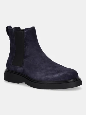 Calvin Klein sztyblety skórzane COMBAT ESS CHELSEA BOOT SU męskie kolor granatowy YM0YM01372